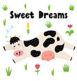 sweet dreams card with a cute sleeping cow vector image