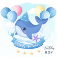 birthday boy cute little whale vector image vector image