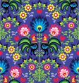 seamless polish folk art pattern with roosters vector image vector image