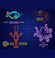 fish neon icons set lobster octopus and prawns vector image vector image
