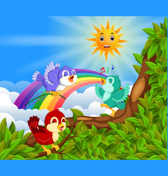 Nature rainbow view with the cloud board blank Vector Image