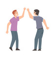 smiling men giving high five cheerful friends vector image