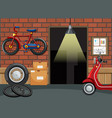 garage interior with motorcycle and bicycle vector image