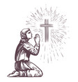 prays standing on his knee praise of god shining vector image vector image