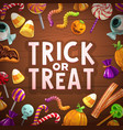 halloween trick or treat candies and sweets card vector image