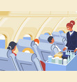 flight assistant selling goods in plane airplane vector image vector image