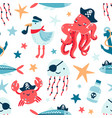 pirate marine animals flat seamless pattern vector image