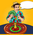 rich man behind roulette table celebrating big win vector image