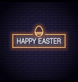 happy easter frame neon on black background vector image