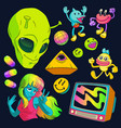 psychedelic stickers with aliens drugs vector image