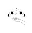 magic hands with moon phases in trendy linear vector image