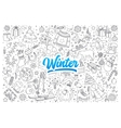 winter doodle set with lettering vector image