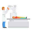 doctor give x-ray to child patient in clinic vector image