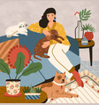cute smiling young girl sitting on comfy sofa vector image
