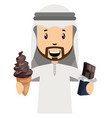 arab men with chocolate on white background vector image vector image