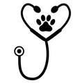stethoscope silhouette with animal paw print icon vector image vector image