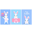 set funny white easter bunnies white rabbit vector image