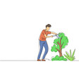 single continuous line drawing gardener works vector image vector image