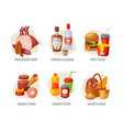 unhealthy meal set processed meat strong alcohol vector image