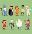 cartoon cute kids wearing halloween costumes vector image