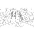 two beautiful girls walk vector image vector image