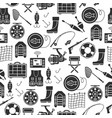 seamless pattern with fishing gear icons vector image vector image
