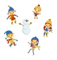 winter little girl snowman christmas boy snow vector image