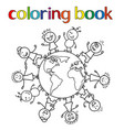 children around globe for coloring book vector image