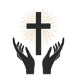 hands with shining holy cross design element vector image vector image