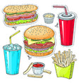 comic style colorful icons set fast food vector image