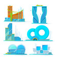 futuristic buildings set flat pictures vector image vector image