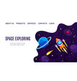 galaxy space adventure landing page with spaceship vector image vector image