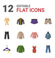 12 clothes flat icons set isolated on white vector image