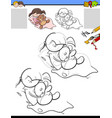 drawing and coloring task with girl her teddy vector image
