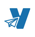 letter v with paper plane icon vector image