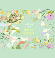 cartoon easter frame with bunnies eggs vector image