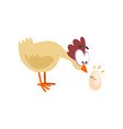 surprised funny hen looking at cracked egg comic vector image