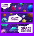 cartoon space banners with cosmic engines and ufo vector image
