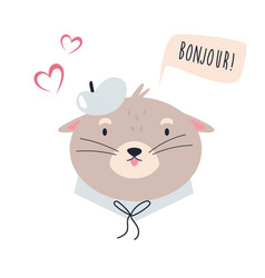 funny otter in cloth and berret saying bonjour vector image vector image