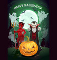halloween pumpkin vampire and devil monster card vector image