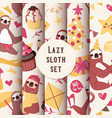 layzy sloth seamless pattern vector image