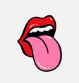 pop art speaking red lips tongue sticking vector image vector image