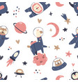 seamless pattern with animals and space elements vector image vector image