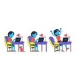 woman works at computer sitting table vector image