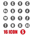 grey currency symbols icon set vector image