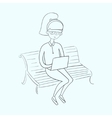 young girl working with laptop black and white vector image vector image