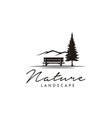 bench evergreen fir pine tree landscape hills logo vector image vector image