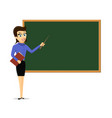 young female teacher standing next to a chalkboard vector image