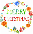watercolor christmas floral and animal frame vector image
