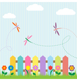 colorful fence with flowers and dragonflies vector image vector image
